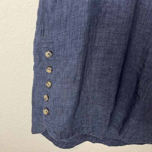 TAHARI 100% Linen Blue Sleeveless To The Knee Dress With Buttons As Accent XS - Picture 2 of 6